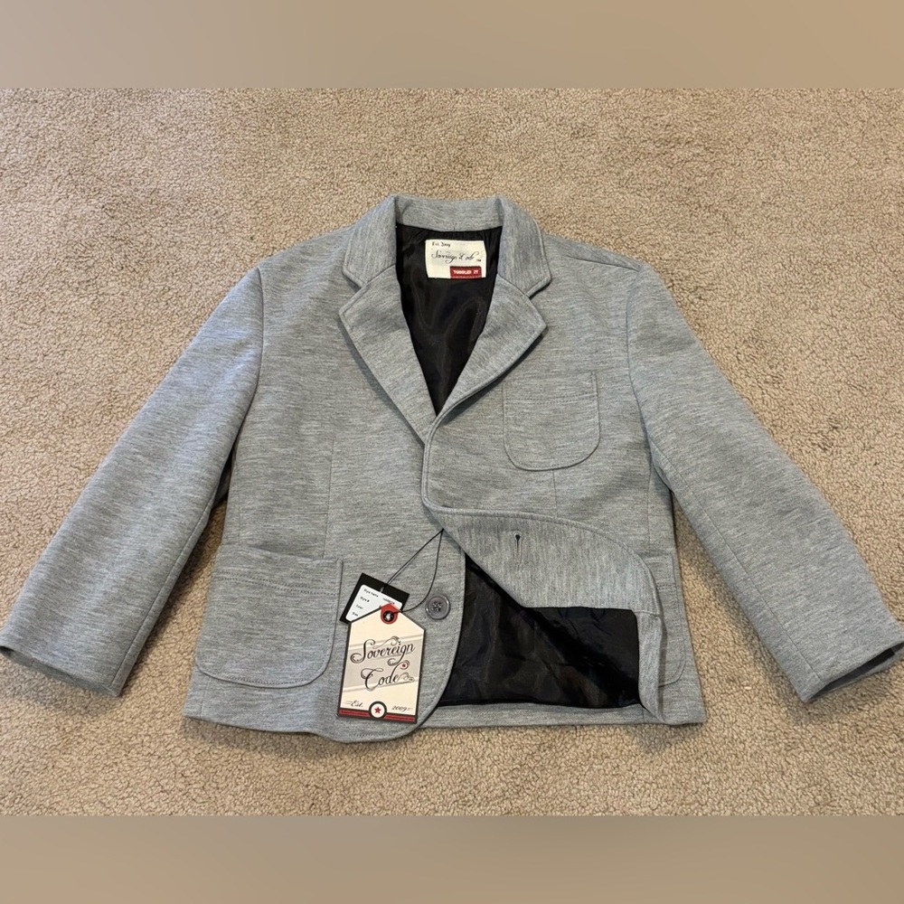 Sovereign Code Light Gray Toddler Boys Blazer, size 2t - NEW WITH TAGS